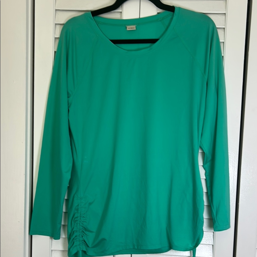 L.L. Bean Long Sleeve Active Top - Aqua, Ruched‎ Sides, Size Large